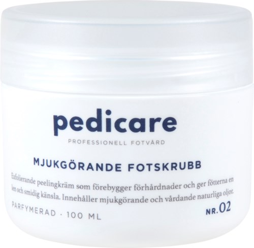Fotpeelingprodukt med kremaktig tekstur, mild duft, i hvit kanne, merket for profesjonell bruk, størrelse 100ml.