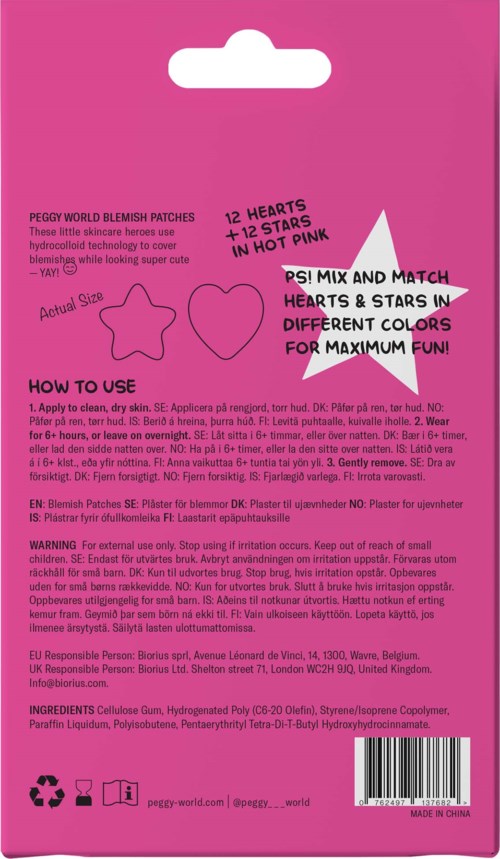 Peggy World Blemish Patches Stars and Hearts Hot Pink