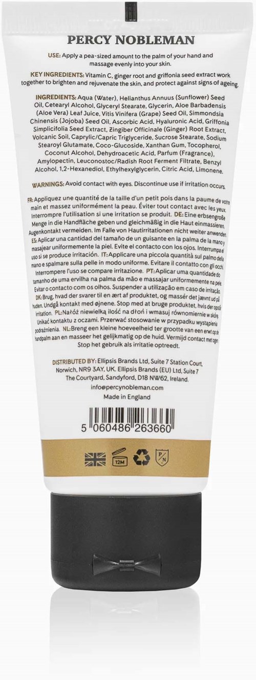 Rückseite einer weißen Tube mit schwarzem Deckel zeigt Inhaltsstoffe, Warnhinweise und Barcode, inklusive goldene Binde.