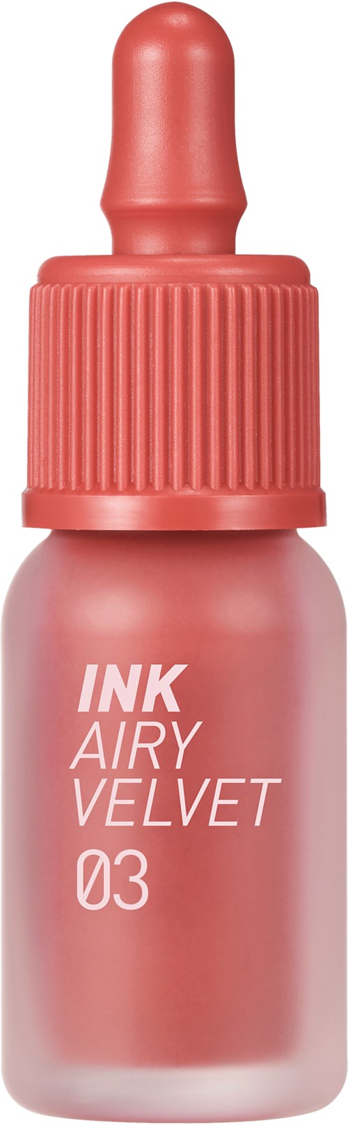 A small bottle of soft pink ink with a dropper cap and label that says "INK AIRY VELVET 03."