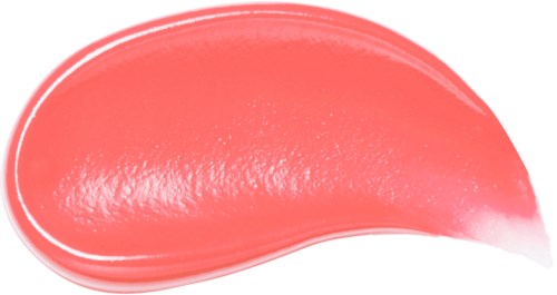 A pinkish-red, glossy, curved dollop of cream or gel with a shiny surface.