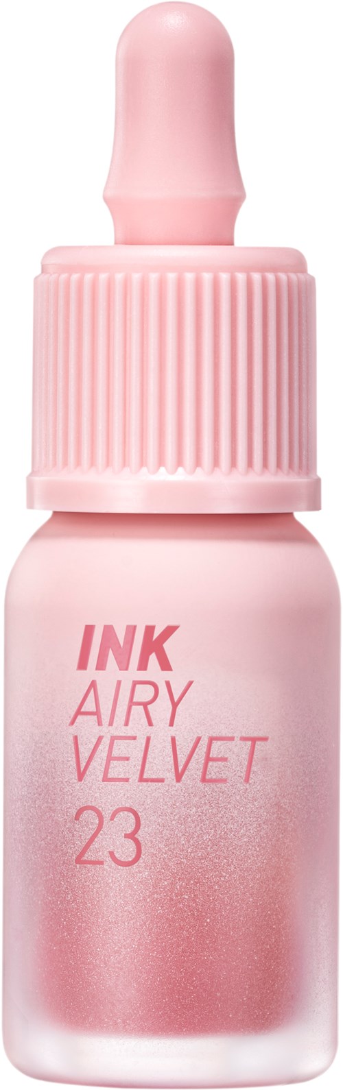 Pink nail polish bottle with a dropper cap, labeled "INK AIRY VELVET 23."