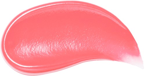 Pink lipstick smear with a shiny, smooth surface and a slight curve.