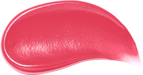 Pink lipstick smear with shiny and smooth texture on a white background.