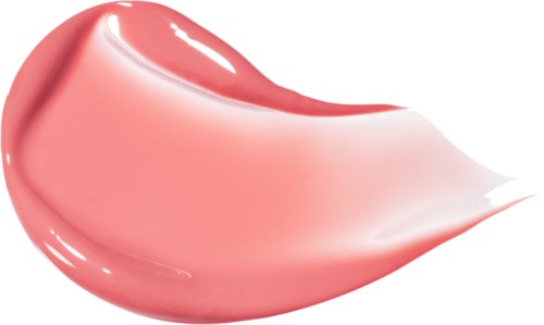 A pink, glossy, and smooth blob of cream or lipstick with a curved shape.