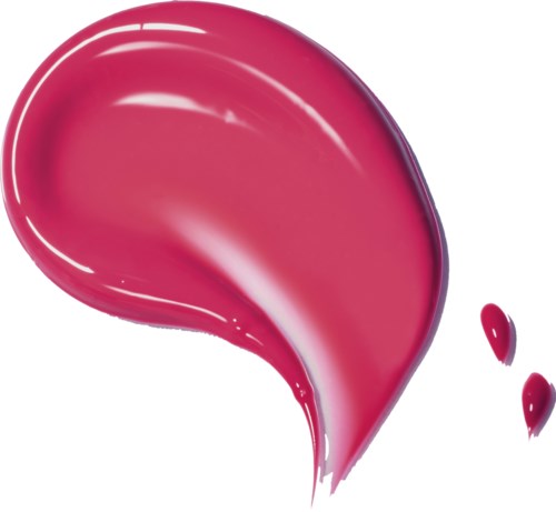 En klatt med rosa maling med to små dråper utenfor, ser glatt og jevnt ut.
