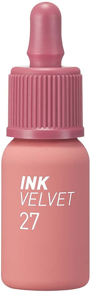 Een roze nagellakfles met pipet, gemarkeerd "INK VELVET 27".