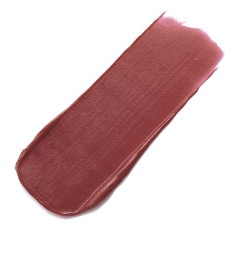 Een smet roze-bruin lippenstift op een witte achtergrond.