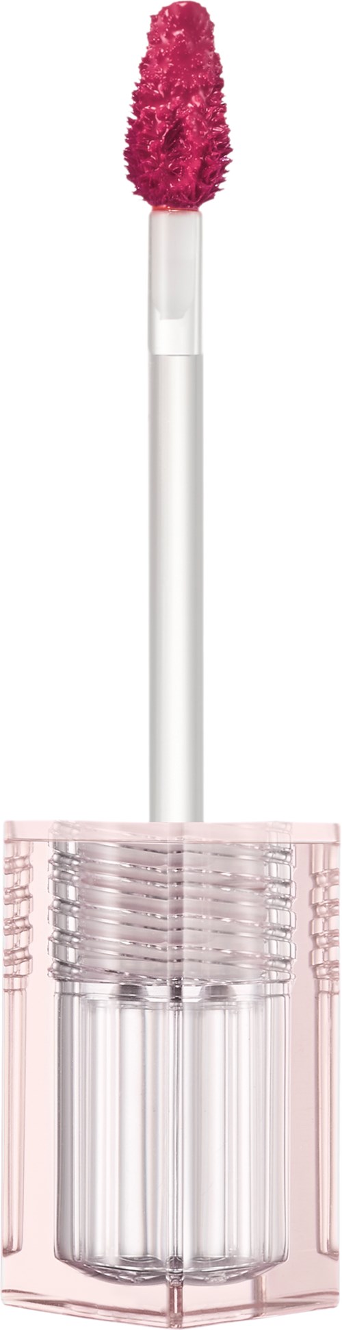 Lippenstiftapplikator mit pinkfarbenem Glanz und Spatel am Ende.