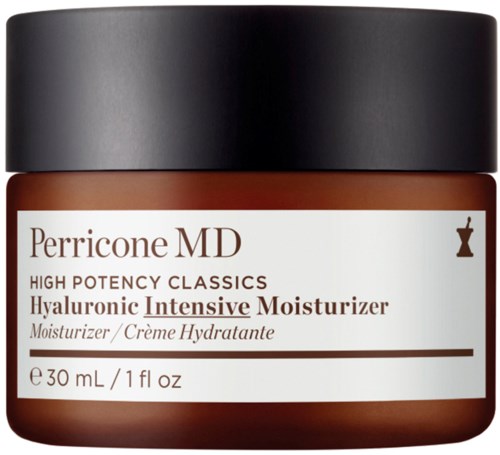 En brun burk med svart lock, märkt Perricone MD Hyaluronic Intensive Moisturizer, 30 ml.