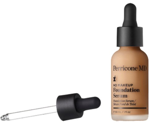En foundationserumflaska med pipett, märkt Perricone MD, mot en enkelbakgrund.