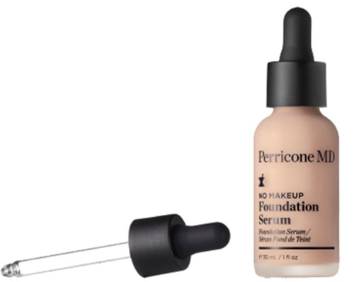 En flaska Perricone MD foundation serum med droppkork, ligger på vit bakgrund.