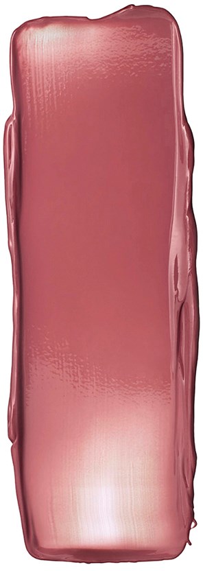 En vertikal, glänsande, rosa-färgad läppstift med en ojämn, texturerad kant längst upp.