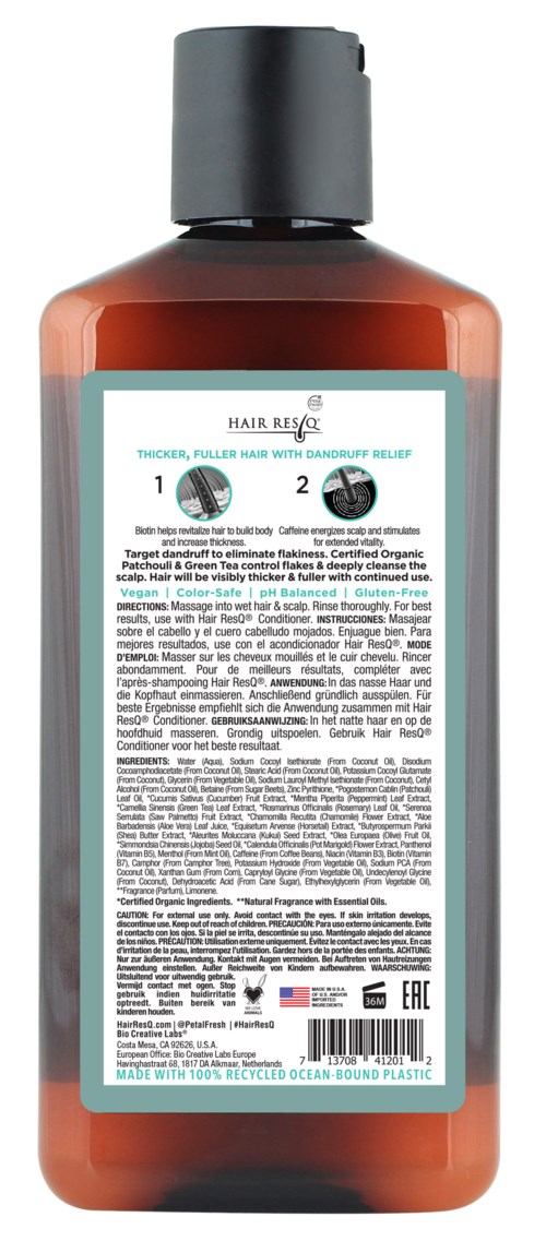 Eine braune Flasche mit schwarzem Deckel, Etikett mit Anweisungen für die Haarbehandlung.