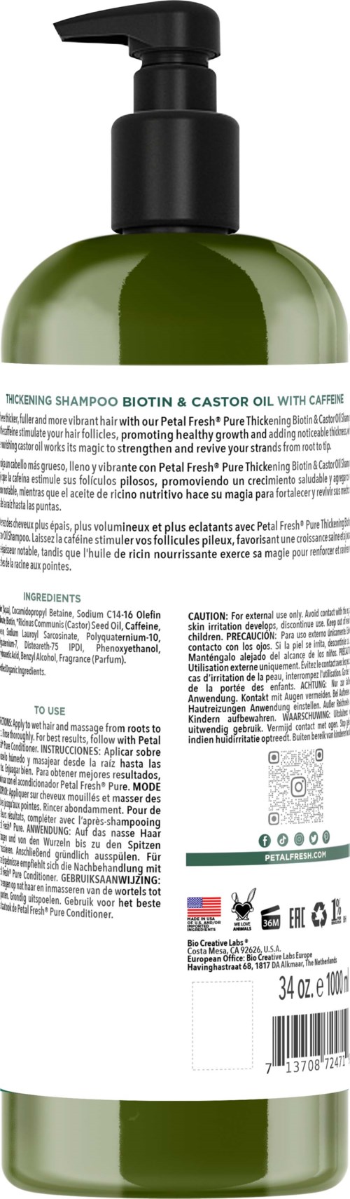 Eine grüne Shampoo-Flasche mit Pumpe und einem Textetikett. Sie ist als pflegendes Shampoo mit natürlichen Inhaltsstoffen gekennzeichnet.