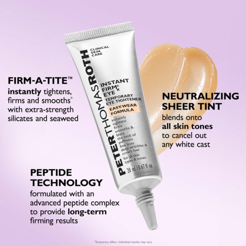En tube med Peter Thomas Roth øjencreme og en klarskygge for hudtonekorrektion.