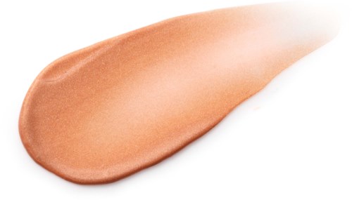 Eine Make-up-Grundierung in pfirsichfarbener Nuance auf weißem Hintergrund.