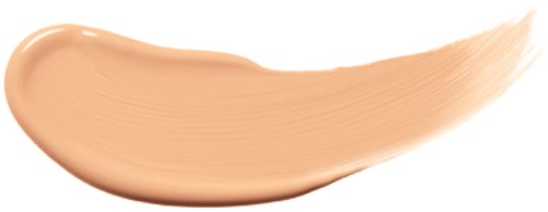 En beige sminkprovsfläck med slät, kurvig form och subtil textur, på vit bakgrund.