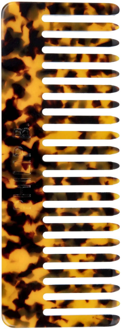 A leopard print hairbrush with white bristles and two black buttons.