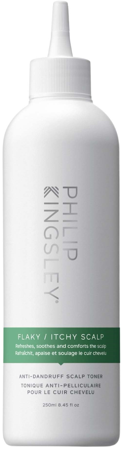 En vit flaska med spetsig pipett, märkt för hårbottenvård, innehåller anti-dandruff hårbotten toner.