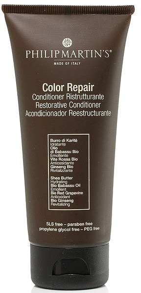 Brązowa tube od Philip Martin's Color Repair Conditioner z wymienionymi składnikami na przodzie.