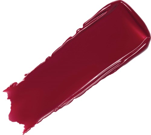 Swatch av mörkröd läppstift med slät, blank yta och något ojämna kanter.