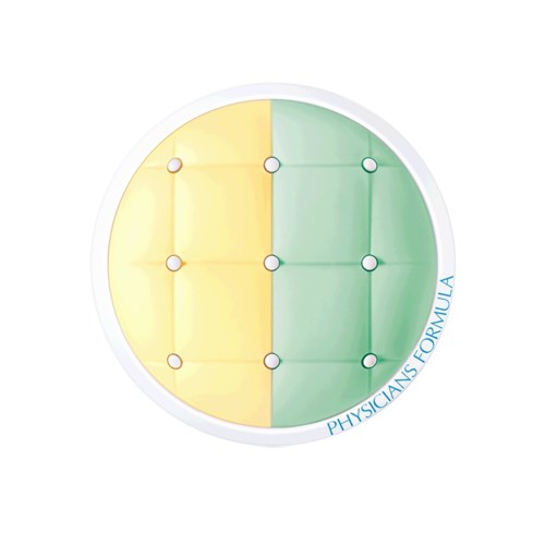 En cirkulär diagram delad i gula och gröna halvor, märkt 'Physicians Formula' på sidan.