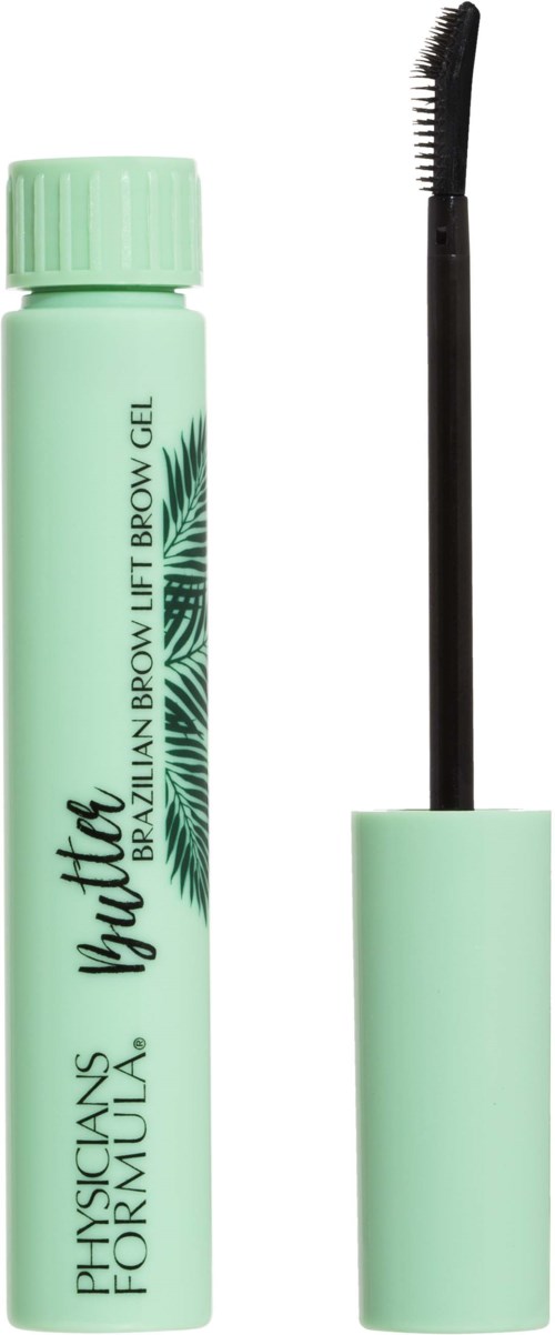 Green tube of eyebrow gel with a wand applicator, label reads 'Physicians Formula'.