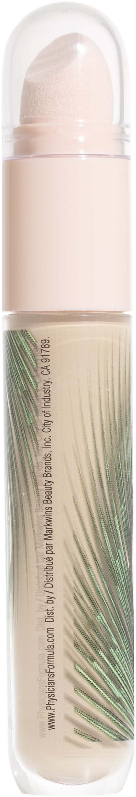 A skincare stick with a white cream inside, in a clear container with green leaf design.