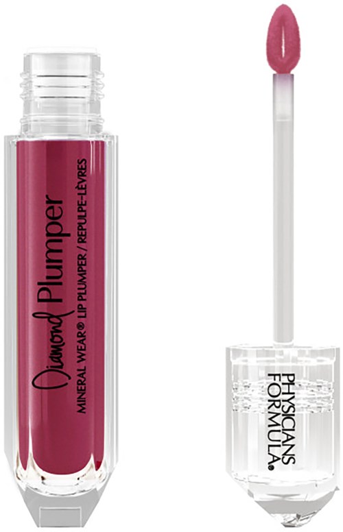 Lip gloss with a pink shade, tube and applicator showing. The brand is Physiicans Formula.