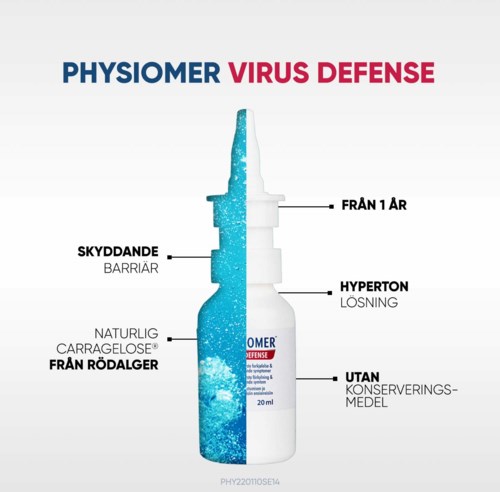 En nässprayflaska visar hur den hjälper till att skydda, bekämpa virus och är säker utan konserveringsmedel.