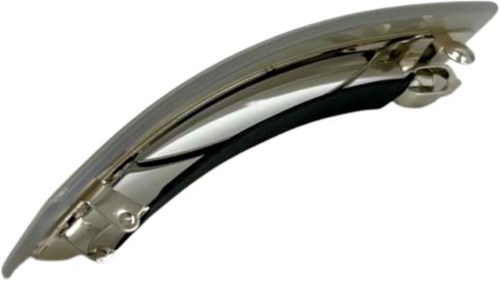 En blank, buet metalhårklemme med låsemekanisme.