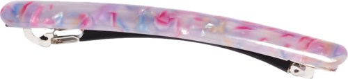 Hårklemme med farverige swirls, buet form og metalclips.