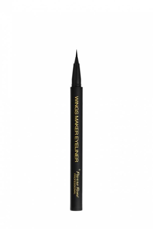 A black eyeliner pen with gold writing, called Wings Maker Eyeliner. It has a pointed tip for precise lines.