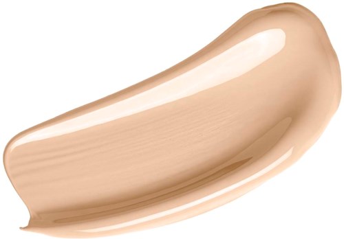 Beige väriinen meikkivoide, tasainen ja kermaisen koostumuksen kaarevassa, pitkänomaisessa muodossa.