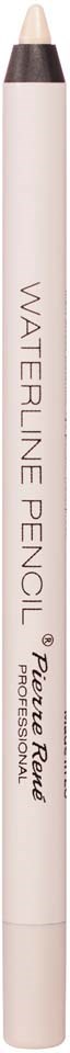 A white waterproof eyeliner pencil with a sharpened tip, labeled 'Waterline Pencil' and 'Pure Pure'.