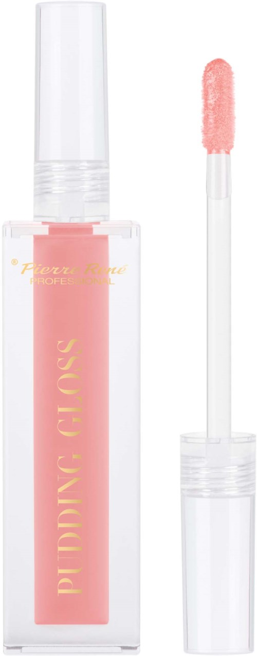 Valkoinen huulikiilto sovelluskahvalla ja läpinäkyvssä säiliössä, nimeltä "Pride gloss" kultaisilla kirjaimilla.