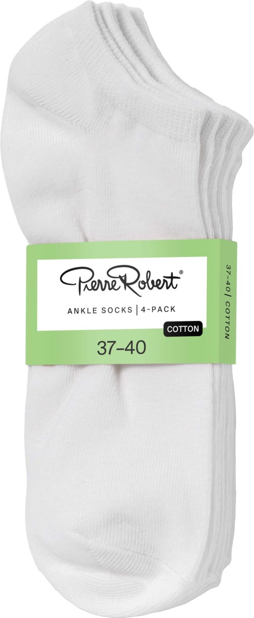 A pack of white ankle socks with green band, labeled Pierre Robert, size 37-40, made of cotton.
