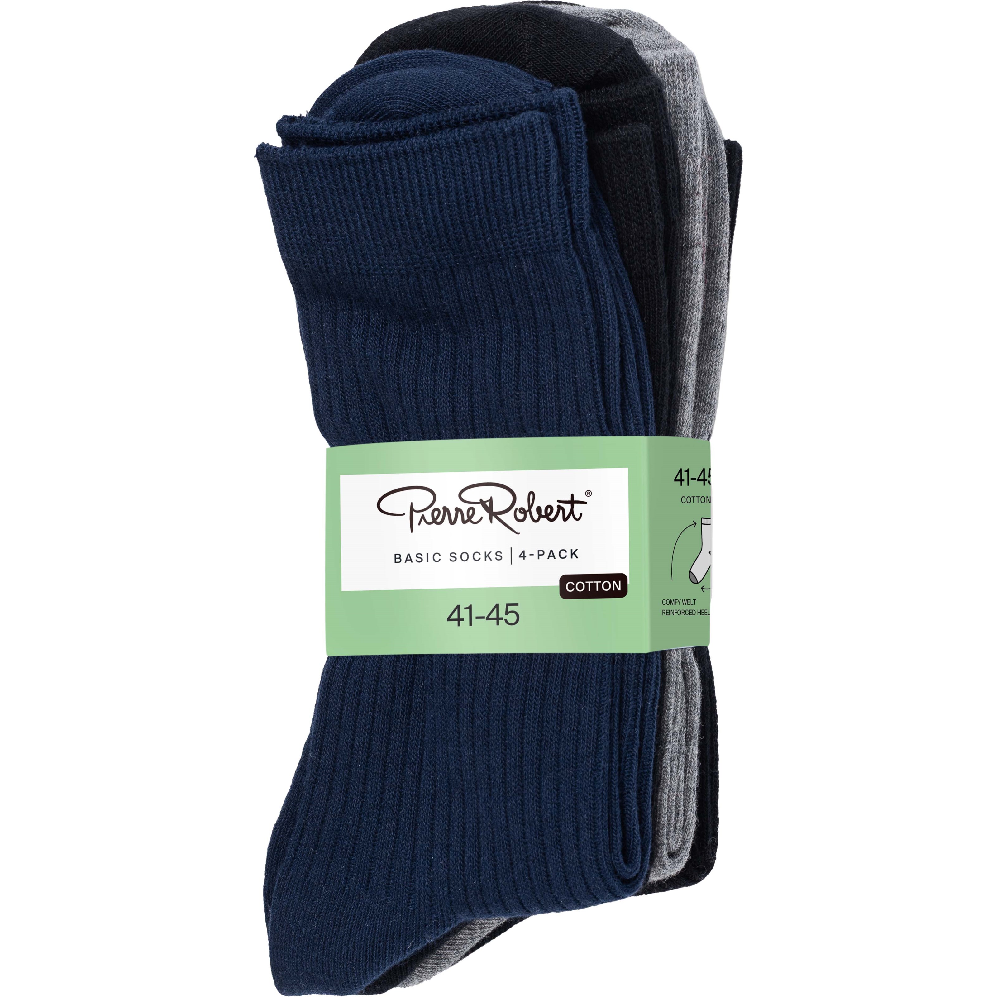 Pierre Robert Basic Socks Cotton X4 Black, Blue & Grey 41-45