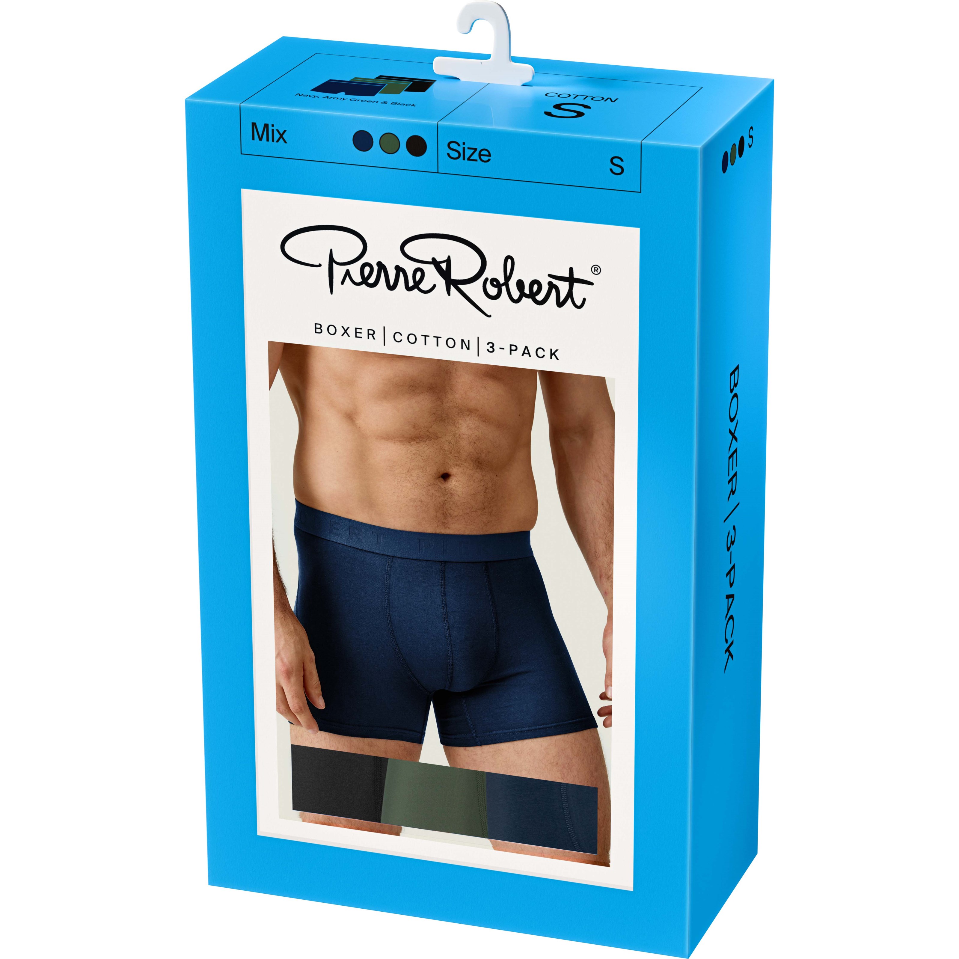Pierre Robert Cotton Boxer Men X3 Navy, Army Green & Black L