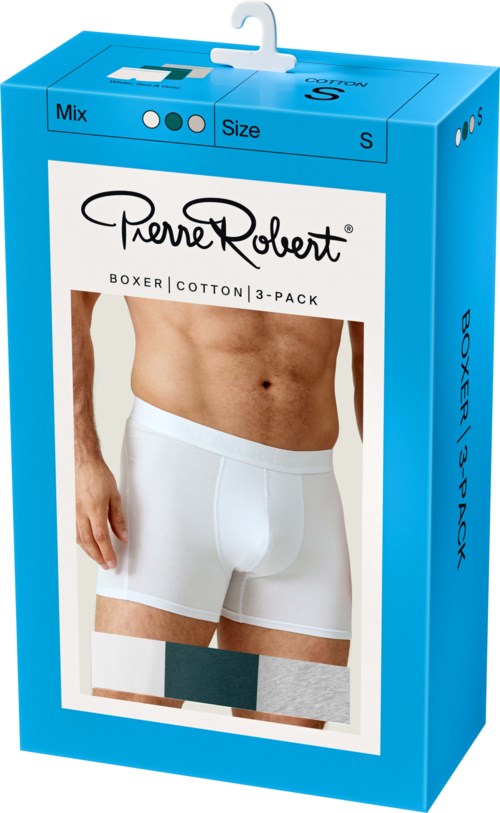Pierre Robert Cotton Boxer Men X3 White, Sea & Grey L