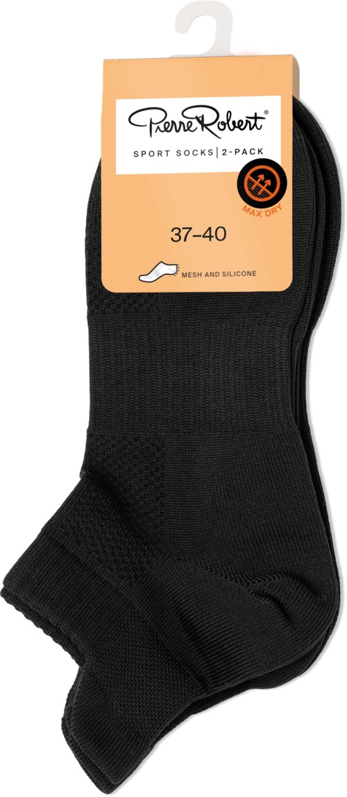 Sorte sportsokker i pakke med størrelse 37-40. De er mesh og silikon for grep.