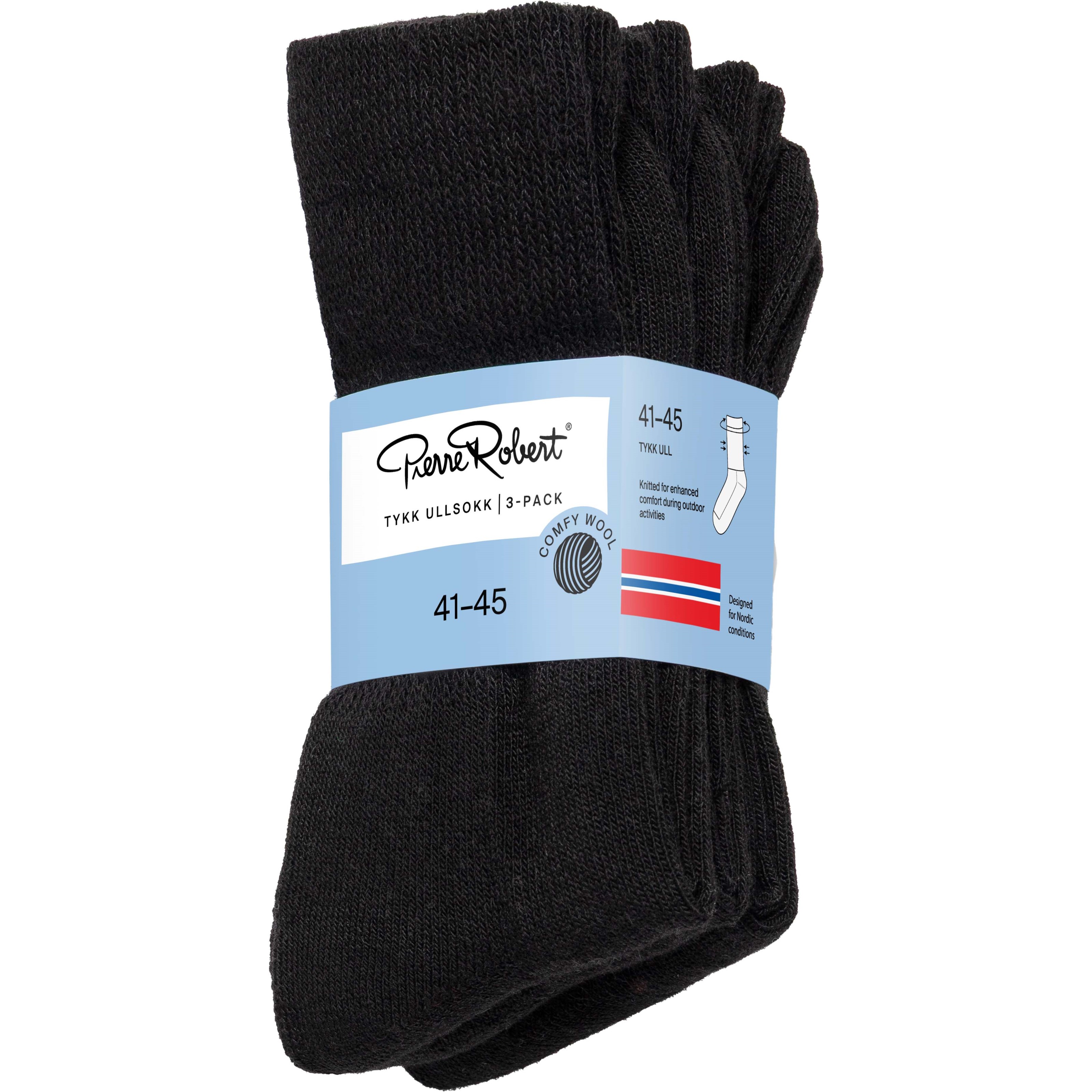 Pierre Robert Tykk Ullsokk Comfy Wool X3 Black 41-45