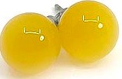 Two yellow balls with the letter J on each, placed side by side. They are shiny and round.