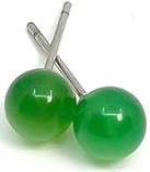 Two green cherries with silver stems shown close-up, shiny and appear fresh.