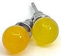 Two yellow light bulbs connected by a small metallic part on a white background.