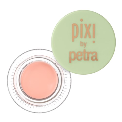 En liten burk med persikofärgad kräm eller rouge, med ett grönt lock märkt 'PIX! by petra'.