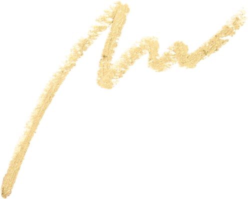 Goldfarbene Unterschrift oder handgeschriebener Stiltext, möglicherweise ein Logo oder Autogramm.