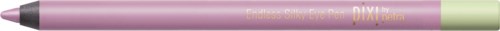 Ein rosa und grün Make-up-Stift mit Deckel, beschriftet mit 'Pixi'.