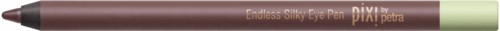 Ein brauner und grüner Augen-Make-up-Stift mit Text, liegt horizontal.